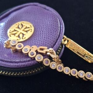 Rustic Cuff Purple And Goldtone  Stainless Steel Bracelet With Case